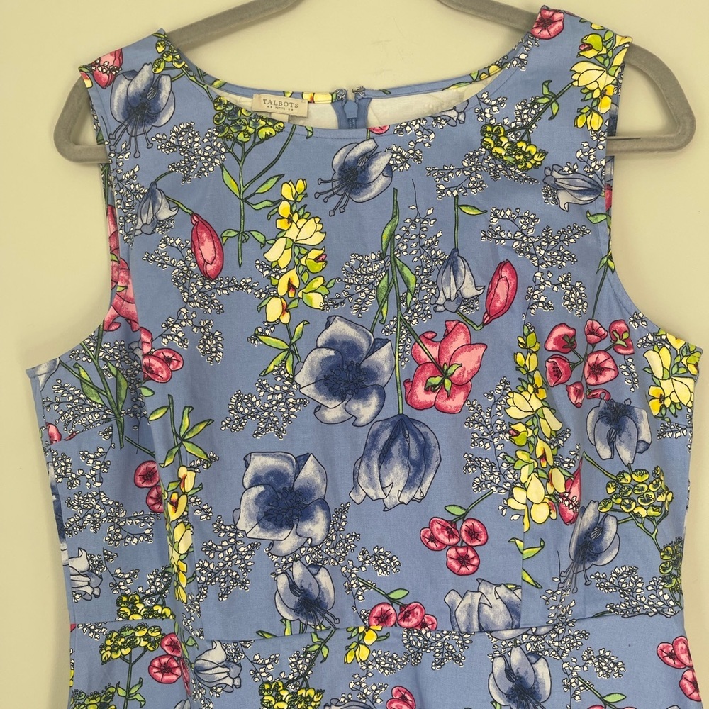 Talbots Fit and Flare Floral Blue Yellow Pink Sleeveless Womens Dress Size 14p - Picture 4 of 7